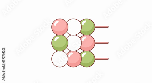 Hand Drawn Hanami Dango Skewers Traditional Japanese Sweet Treat