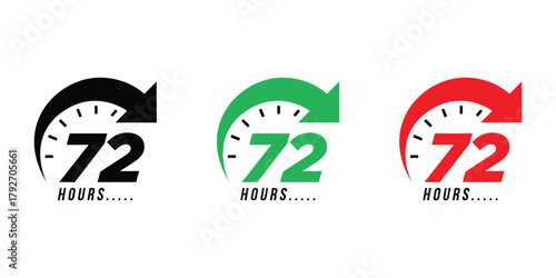 72 Hours Delivery Icons. Modern Clock and Arrow Vector Design