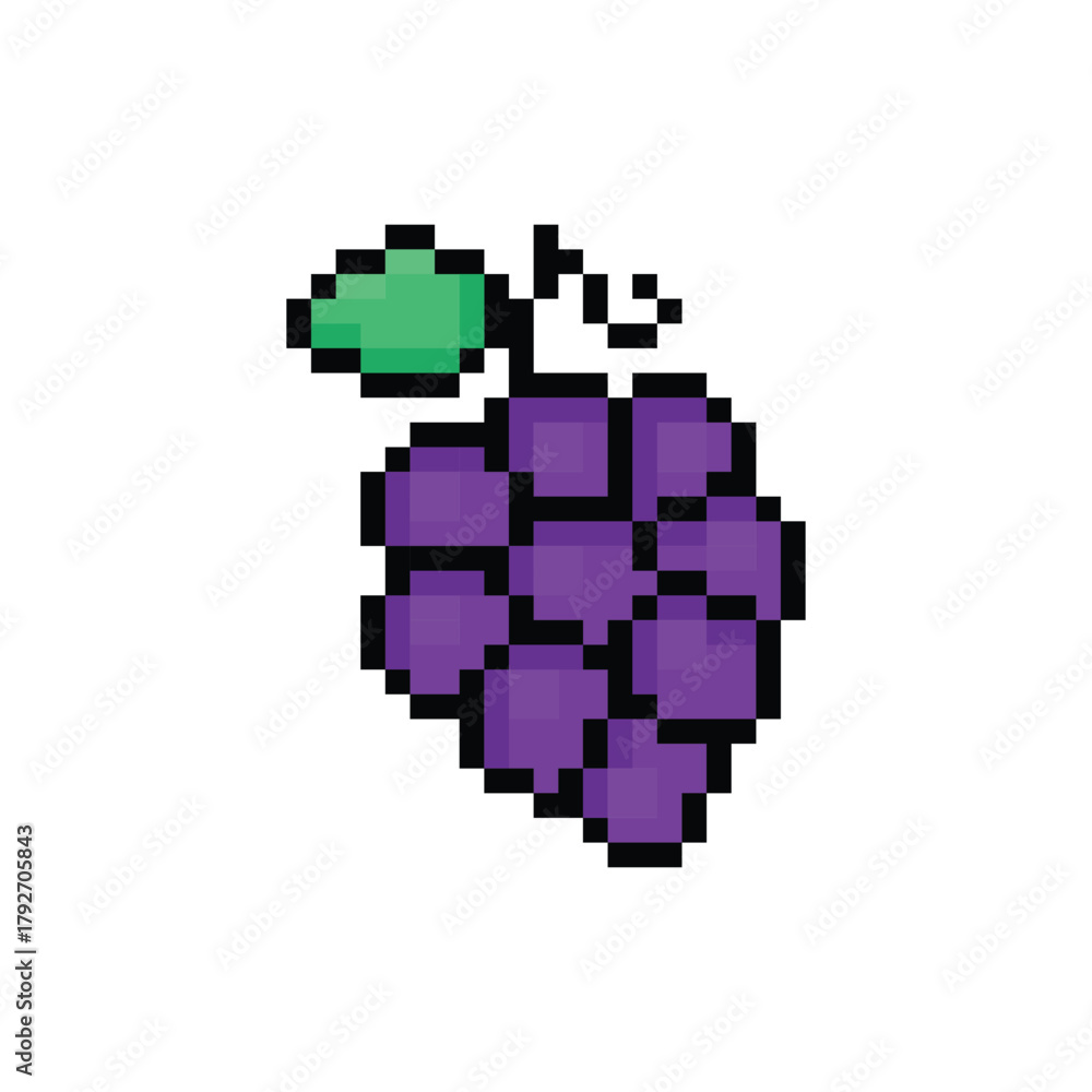 Fototapeta premium pixel grape icon. Vector pixel art grapes 8 bit logo for game