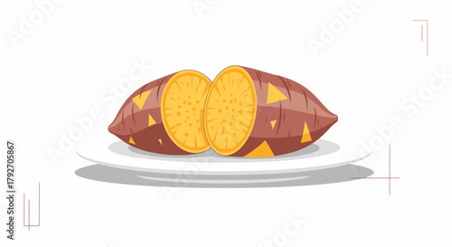 Sliced Sweet Potatoes On Plate In Cartoonish Style Illustration