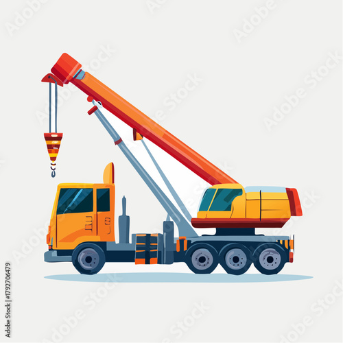 Illustration of a construction crane lifting a hook, symbolizing heavy lifting and industrial machinery for building projects