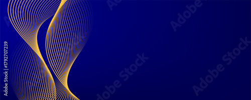 abstract blue wavy background with gold line wave, can be used for banner sale, wallpaper, for, brochure, landing page.