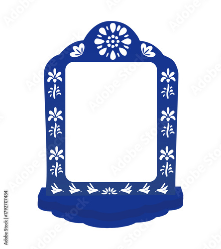 Mexican papel picado border design - decorated border with bird motifs and floral patterns. Traditional fiesta banner for Dia de los Muertos.