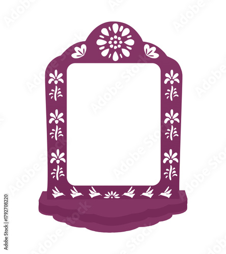 Mexican papel picado border design - decorated border with bird motifs and floral patterns. Traditional fiesta banner for Dia de los Muertos.