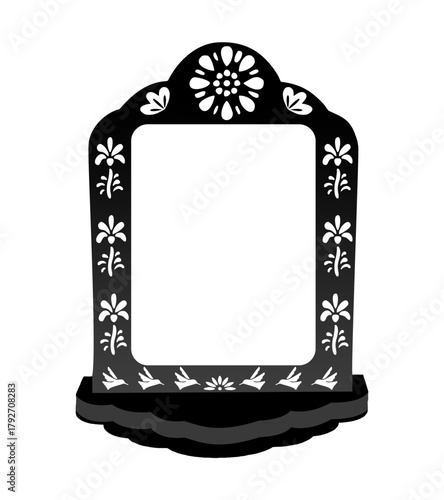 Mexican papel picado border design - decorated border with bird motifs and floral patterns. Traditional fiesta banner for Dia de los Muertos.