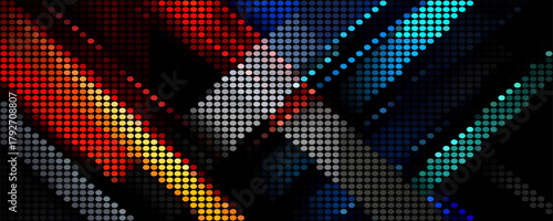 Colorful bright neon, colorful paint splash, small dots dripping and smearing down, rays of light in the dark, reflection of colorful neon, on abstract dark background