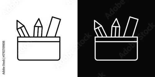 Pencil box icons. Editable Stroke. logotype design concept