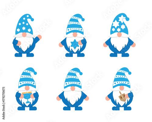 Set of 6 Blue White Jewish and Hanukkah Gnomes