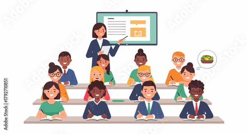 Diverse Students Attending Classroom Lecture With Thoughtful Learning