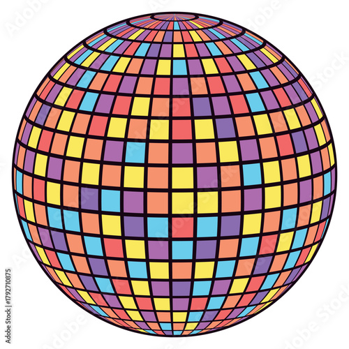 An illustration of a vibrant disco ball, perfect for party and celebration themes