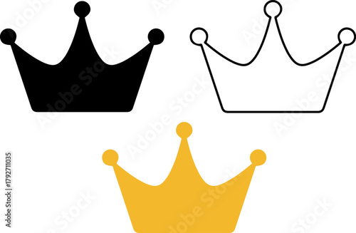 royal king crown authority flat line vector icon set