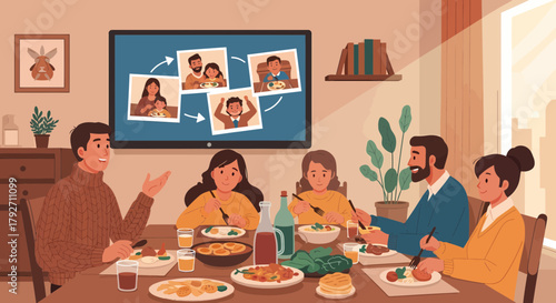 Family Dinner With Sharing Memories And Enjoying Together at Home