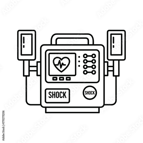 Line art illustration of an automated external defibrillator aed