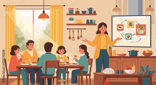 Family Gathering Around The Dinner Table In A Cozy Home