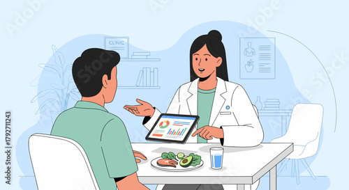 Female Doctor Discussing Health Data And Nutrition With Patient
