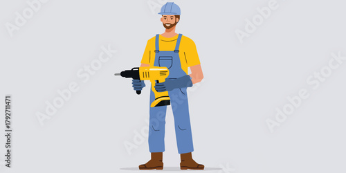 Construction Worker with Drill Illustration