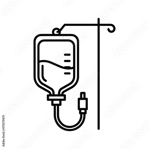 Medical intravenous drip bag hanging on a stand