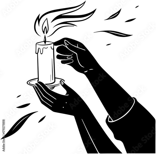 Silhouette of Hands Holding Candle – Symbol of Hope and Protection