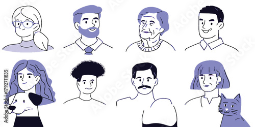 Diverse Group of People and Pets in a Vector Illustration