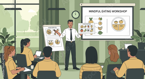 Mindful Eating Workshop Presenter Explaining Food Portion to Audience