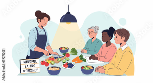 Mindful Eating Workshop People Learning About Balanced Diet