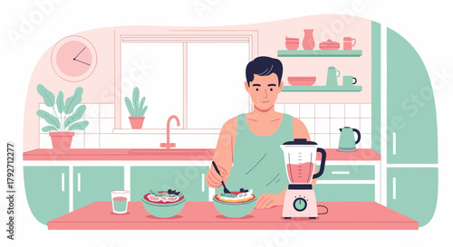 Person Preparing Refreshing And Healthy Smoothie In Domestic Kitchen