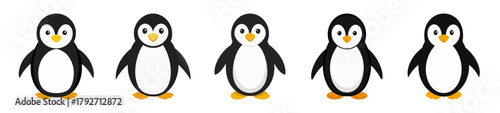 Cute cartoon penguin characters collection isolated on