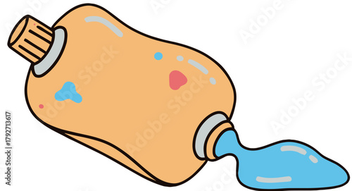 Art Tool Paint Tube Squeezing Out Blue Paint Illustration