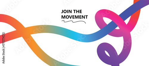 Abstract swirling rainbow ribbons with the words get involved on a white background. Join the Movement Abstract Rainbow Wave Design