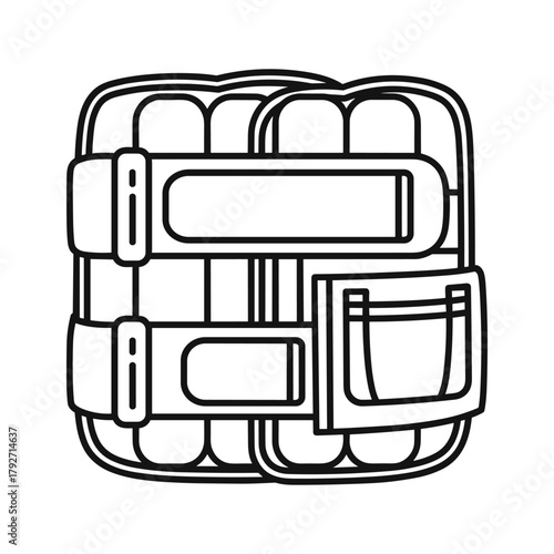 Outline drawing of a chest protector, providing safety and support during sports