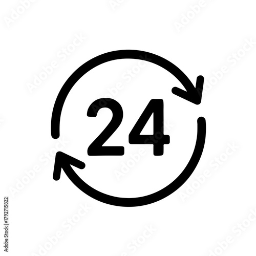 Black and White 24 Hours Service Icon