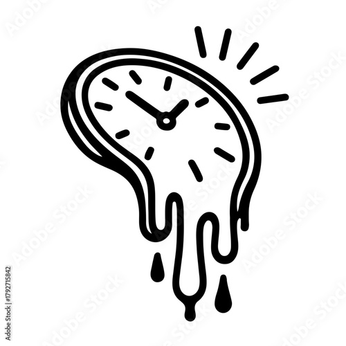Black and White Melting Clock Icon