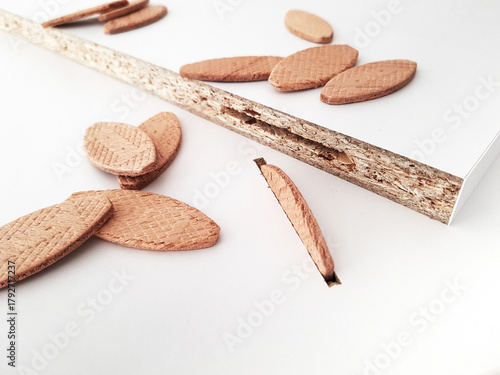 Biscuit joiner as a method of joining furniture boards.