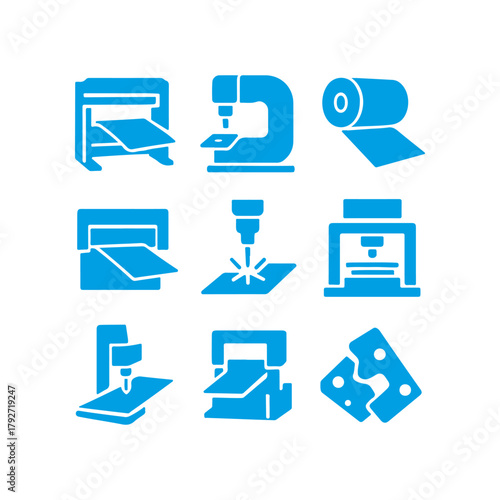 Collection of industrial manufacturing and printing machine icons