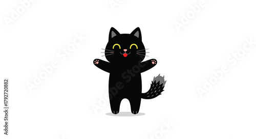 A cute pixelated black cat with its arms open wide in a playful and welcoming pose.