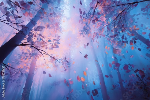 Autumnal Forest Canopy with Falling Leaves