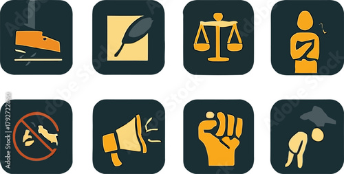 Icon set of social issues and activism