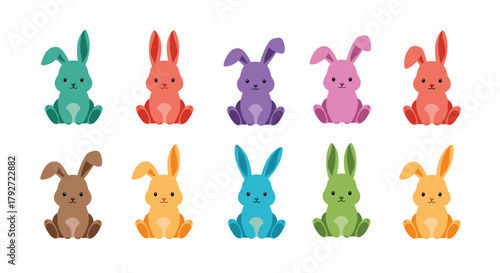 A collection of cute pixelated cartoon rabbits in various bright colors and styles.