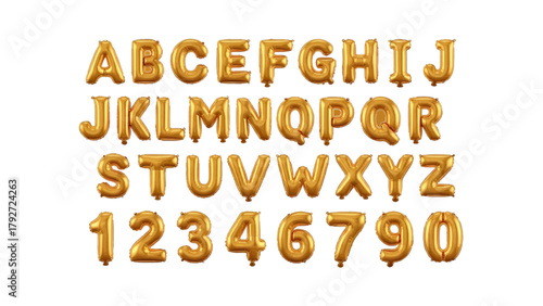 Vector illustration of golden alphabet and number balloons on a transparent background