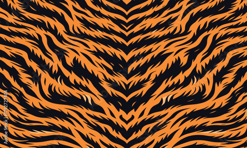Wild tiger skin vectand illustration featuring striped animal fur, suitable fand background wallpapers, fabric patterns, and tiles.