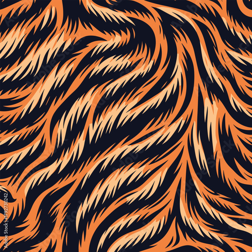 Tiger skin pattern vectand illustration with wild animal stripes and fur texture background, great fand wallpaper, fabric, tile patterns, and creative designs.