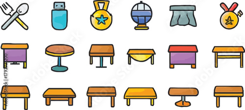 Collection of dining tables and awards for interior design