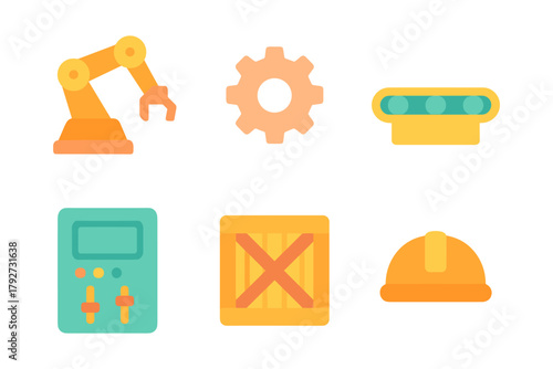 Flat style industrial icons: robotics and construction elements