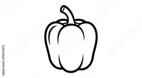 Minimalist black and white outline drawing of a classic bell pepper, perfect for coloring books or simple graphic design.