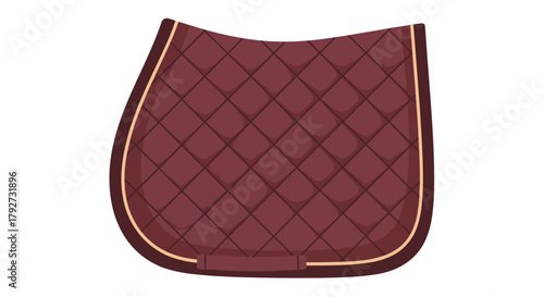 Maroon quilted equestrian saddle pad with light trim, designed for horse riding comfort and protection, isolated on a white background.