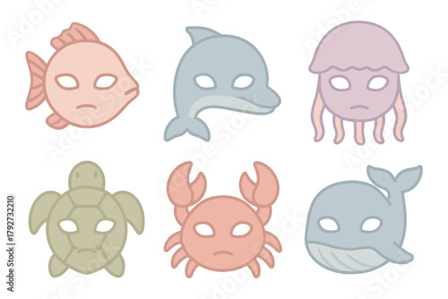 Cute minimalist masked sea creatures collection