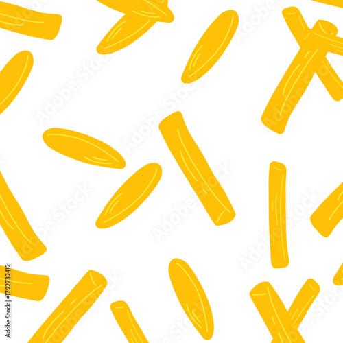 Cute yellow French fries seamless pattern design. 