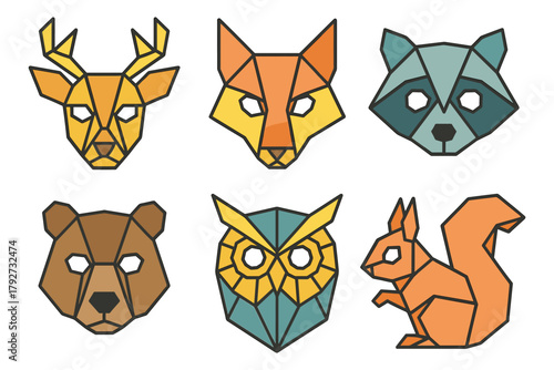 Geometric animal faces: origami style wildlife art for modern designs