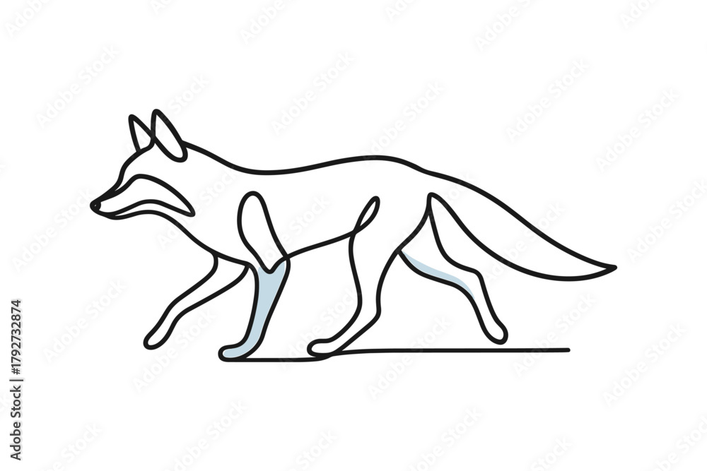 Naklejka premium Minimalist linear design of a walking fox silhouette on white background