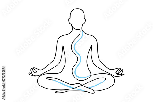 Minimalist line art meditation pose with energy flow